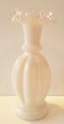 Fenton Opalecent White Pink Overlay Melon Ruffle Top 9" Inch Ribbed Vase