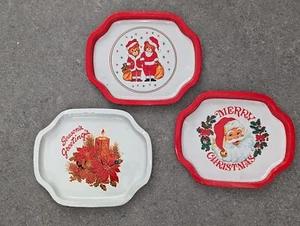 Juego de 3 pequeñas bandejas pequeñas de metal tradicionales de Navidad años 80 | Bandejas para aperitivos - Imagen 1 de 24