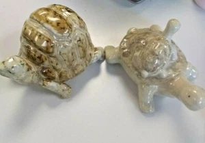 2 Collectible Light Brown Glazed Ceramic Turtle Figures 1 with baby on back - Picture 1 of 8