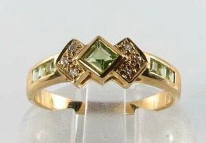 9K 9CT GOLD PERIDOT DIAMOND ETERNITY BAND ART DECO INS RING Size S - Picture 1 of 5