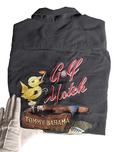 Tommy Bahama Mens Golf Match Embroidered Black Silk Hawaiian Camp Shirt Size XL - Picture 1 of 10