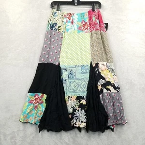 Zoe California Skirt Women L Colorful Patchwork Ruffle Midi Maxi Boho Hippie - Picture 1 of 7