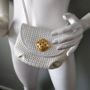Cartera Bandolera Pequeña Tejida de Cuero Blanco Susan Gail Años 80 De Colección Rara - Imagen 1 de 5