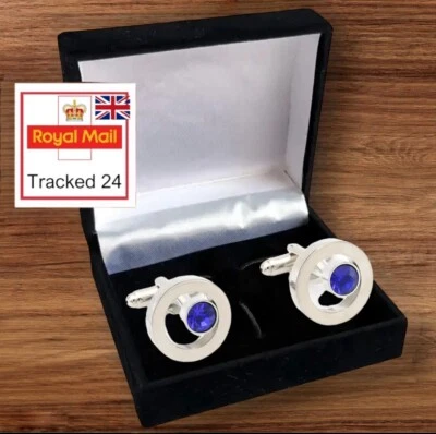 MENS PREMIUM RHINESTONE CUFF CUFFLINKS Wedding Gift Suit SET IN CUFFLINK BOX UK - Image 1 of 4