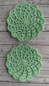 Set of 2 Crochet Handmade Coasters/Doily 100% Cotton Color Mint - Picture 1 of 4