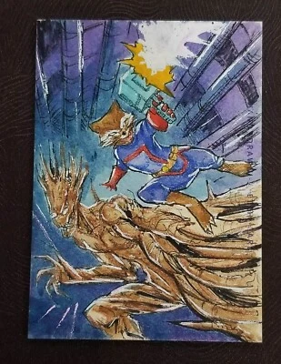 2024 Finding Marvel Thunder Groot Rocket Raccoon 1/1 Sketch By Mariano Fadrilan - Image 1 of 2