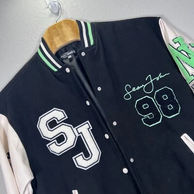 Chaqueta Universitaria Sean John X Missguided Bombardero Snap Completo Negra Verde Blanca EE. UU. 12 Foto 1 de 4