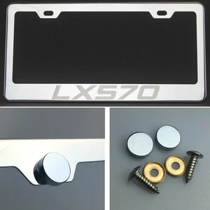 LX570 Laser Engraved Polish Stainless Steel License Plate Frame Chrome Screw Cap - Foto 1 di 12