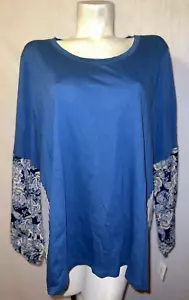 New STYLE & CO. Top Women's Plus Size 3X Mixed-Media Blouson Sleeve Tunic Shirt - Picture 1 of 6