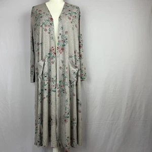 Boho Cottagecore Floral Duster Cozy Cardigan Gray Green Red LuLaRoe Womens M - Picture 1 of 16