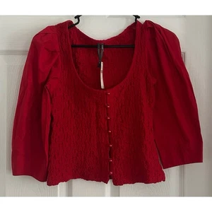 By Anthropologie Women’s Smocked Cardigan Button Up Blouse Top Red Size XS - Picture 1 of 10