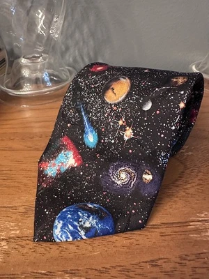 Museum Artifacts Space Galaxy Handmade 100% Silk Vintage Novelty Neck Tie Quirky - Image 1 of 4