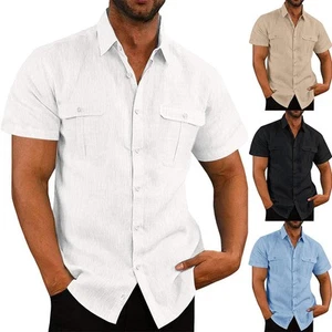 Camisas para Hombres Prendas para el torso Verano Camiseta Blusa Dos Bolsillos Playa Botón Informal - Imagen 1 de 17