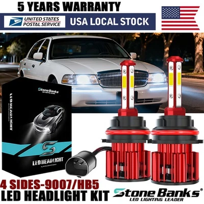 STONE BANKS LED Headlight kit 9007 HB5 6000K White Hi/Low for LINCOLN Town Car 1990-2002