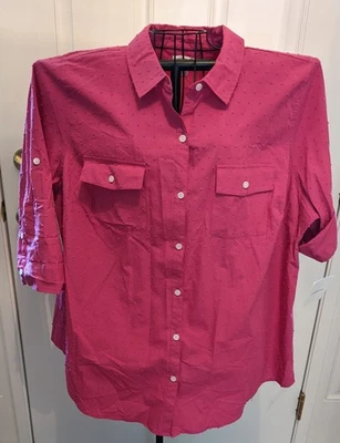 Croft & Barrow Plus Size Roll Tab Sleeve Shirt, Dark Pink Raspberry, SZ 2x- NWT - Image 1 of 4