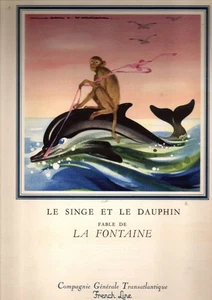 Paquebot Liberté. Menu 13 mai 1957. LA FONTAINE.  Illustration JEAN A. MERCIER - Picture 1 of 1