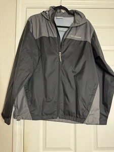 Columbia Chaqueta Cortavientos con Capucha Hombres M NEGRA Gris Cremallera Completa Nylon Chaqueta de Lluvia - Imagen 1 de 4