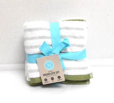 Martha Stewart 4 件套洗布套装海泡沫绿色和白色条纹 — 第 1/3 张图片