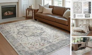 Distressed Farmhouse 5x7 Area Rugs for Living Room Bedroom Non Slip Washable, - Picture 1 of 7
