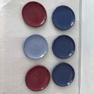 VTG Set Of 6 BYBEE POTTERY KENTUCKY HAND MADE 6” PLATES Blue, Lt Blue, Maroon - Picture 1 of 15