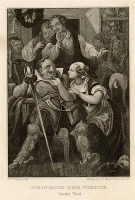 Peter Carl Geissler Illustration Heinrich IV Shakespeare Stahlstich Mitte 19 Jhd - Bild 1 von 2