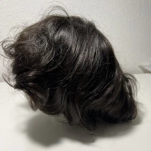 Men Toupee Human Hair Soft Thin Skin Evropean 9” Black #1B - Picture 1 of 3