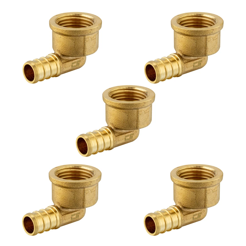 EFIELD 5 PCS 1/2" PEX x 1/2" Female NPT Elbow Brass Crimp Fittings, Lead free