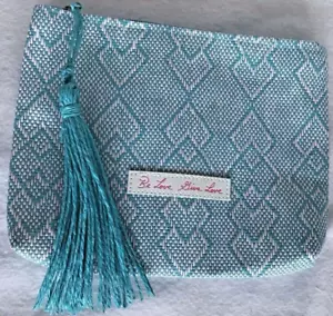 Cosmetic Bag JOSIE MARAN Collectable Purse BE LOVE GIVE LOVE Aqua White - Picture 1 of 8