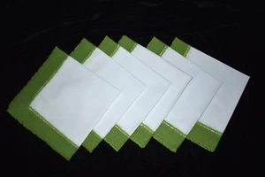 JOHN vintage. Juego de 6 servilletas C SLEATER CO. NEW YORK blancas con encaje verde NUEVO - Imagen 1 de 7