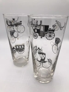 VTG Libbey Carriage Pattern Pair Of High Ball Glasses Buggy Curio Stagecoach MCM - Imagen 1 de 6