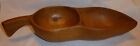 Vintage 14" Carved Wood Sectional Leaf Shape Bowl / Nut Dish