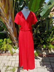 Damen Poustovit Kleid Maxi Rot Kurzarm Gerafft Taille Schlitz Gr. 42 US Gr. 12 - Bild 1 von 6