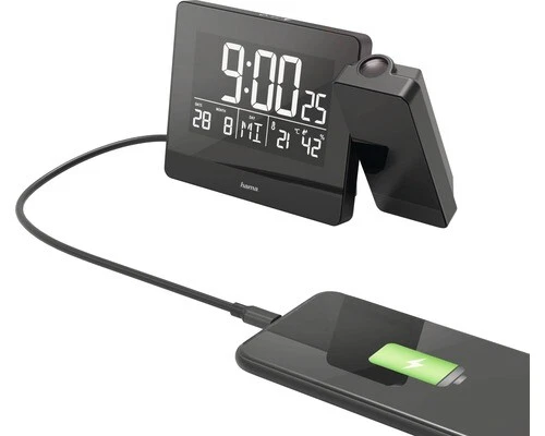 Projektionswecker Funkuhr Digital Plus Charge mit Thermometer und Datum schwarz  - Bild 1 von 1