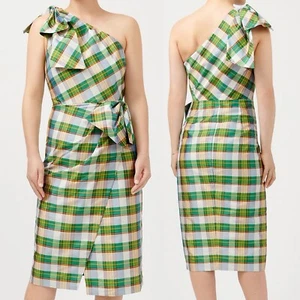 J Crew NWT $228 One-Shoulder 1950's Vintage Retro Style Dress in Plaid Sz 2 - Picture 1 of 3