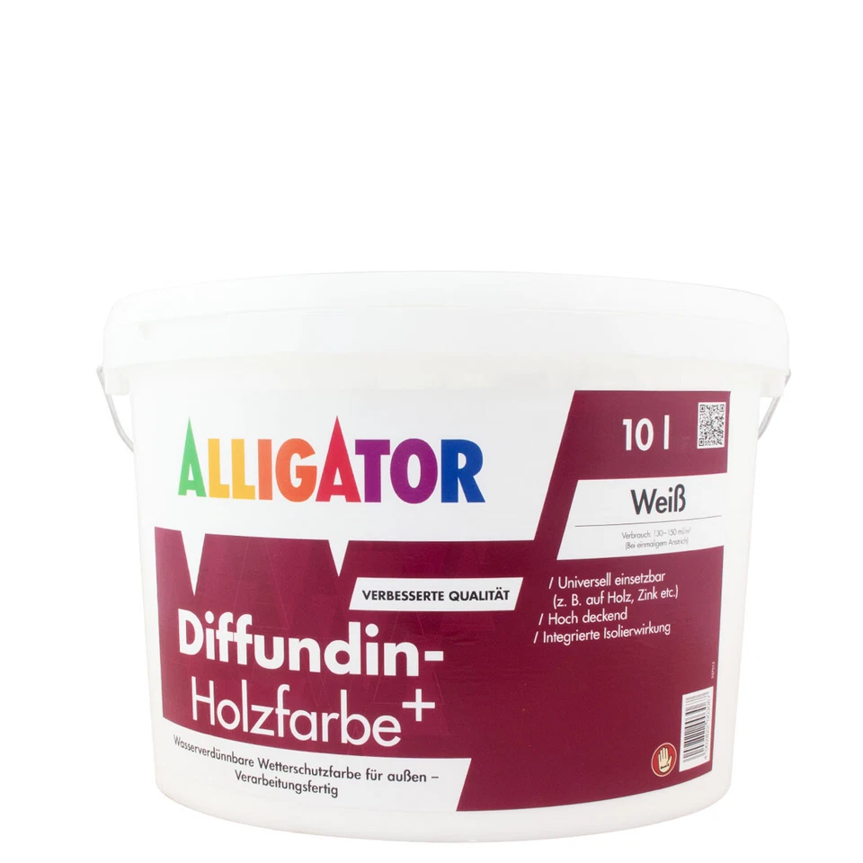 Alligator Diffundin Unideckfarbe 10L weiß, seidenmatte Holzfarbe, Dispersionsfar - Bild 1 von 1