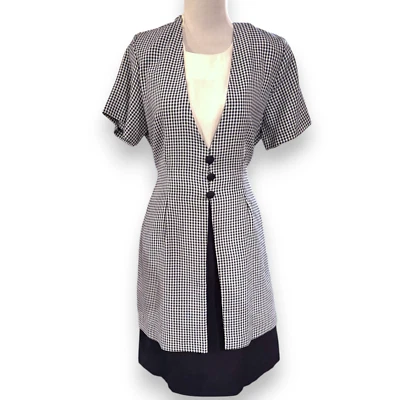 DBY vintage 90s Y2K blue white plaid tie back faux jacket dress Women's sz 11 - Image 1 of 4