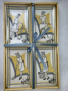 MWW Markt 4er Set Mini Keramik Teller Waschsalon Retro kitschig Hausfrau - Bild 1 von 8
