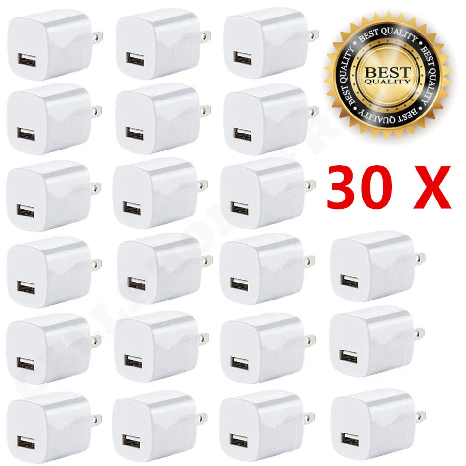 30 X White 1A USB Power Adapter AC Home Wall Charger US Plug FOR iPhone 5S 6 7 8 - Image 1 of 1