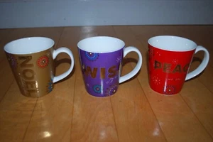 Starbucks Holiday 2006 Christmas Coffee Mug Lot of 3 - Noel, Peace, Wish 14 oz. - Picture 1 of 4