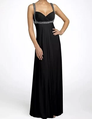 NWOT JS Boutique Beaded Crisscross Matte Jersey Gown Black Size 4 - Image 1 of 4