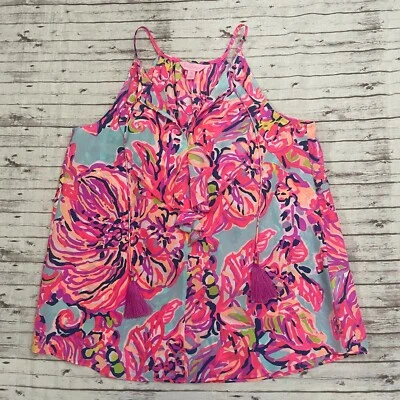 Lilly Pulitzer Women Lachelle  Serene Blue Big Escapade Print Silk Tassel Top XS - Image 1 of 4