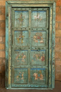 ANTIQUE Distressed BLUE Door Indian Haveli Doors Natural Teak Wood Architectural