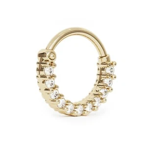 14K Solid Gold 0.15 Ct Pave Diamond Hoop Earring, Fits Septum Daith Helix - 16g - Picture 1 of 8