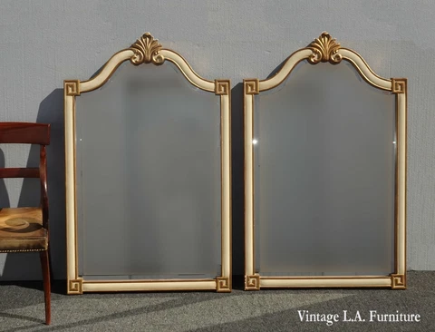 54x32 Pair Vintage French Provincial Country White & Gold Wall Mantle Mirrors Cover