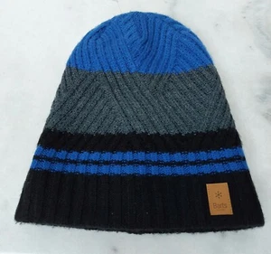 Barts Beanie Wells Blue Black Stripe Knit Beanie Hat Winter Skiing Snowboarding - Picture 1 of 5