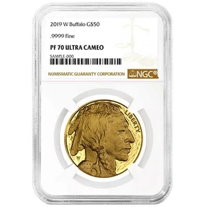 2019-W $50 1-oz Proof American Gold Buffalo NGC PF70UC Brown Label - Picture 1 of 3