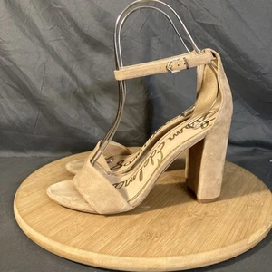 Sam Edelman Yaro Heels Womens 8.5M Beige Tan Suede Block Heel Open Toe Shoes - Picture 1 of 12