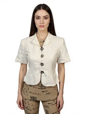 (E-145) Blazer de manga corta para mujer Kansper talla 2P color crema Foto 1 de 4