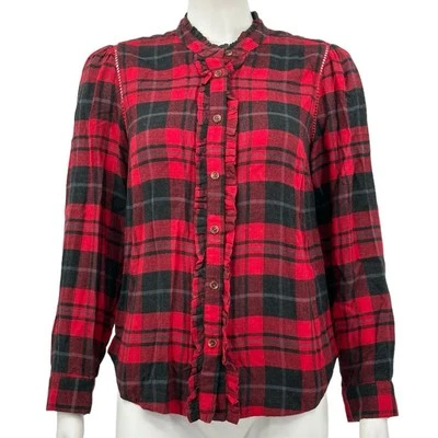 Soft Surroundings Top Womens Small Red Black Triana Shirt Flannel Plaid Cabin - Image 1 of 4