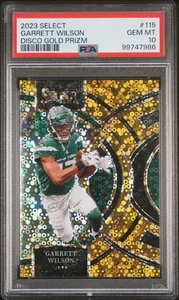Panini Select Garrett Wilson #115 Gold Disco Prizm #10/10 PSA 10 Jets 2023 - Imagen 1 de 2